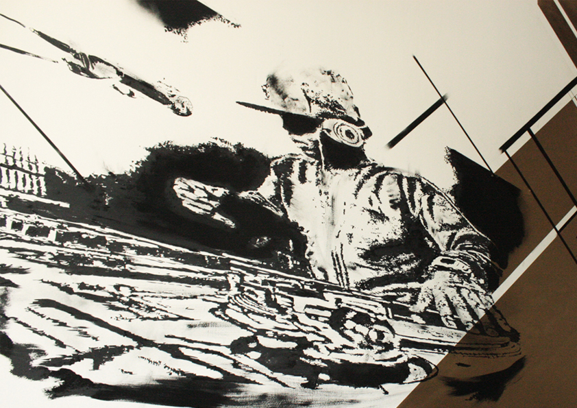 Black and white White Rabbit artwork displayed inside the Main Room of Ibiza Global Radio in Ibiza